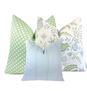 Coastal Blue Stripe Pillow Cover | Ivory Stripe pattern on Blue Linen