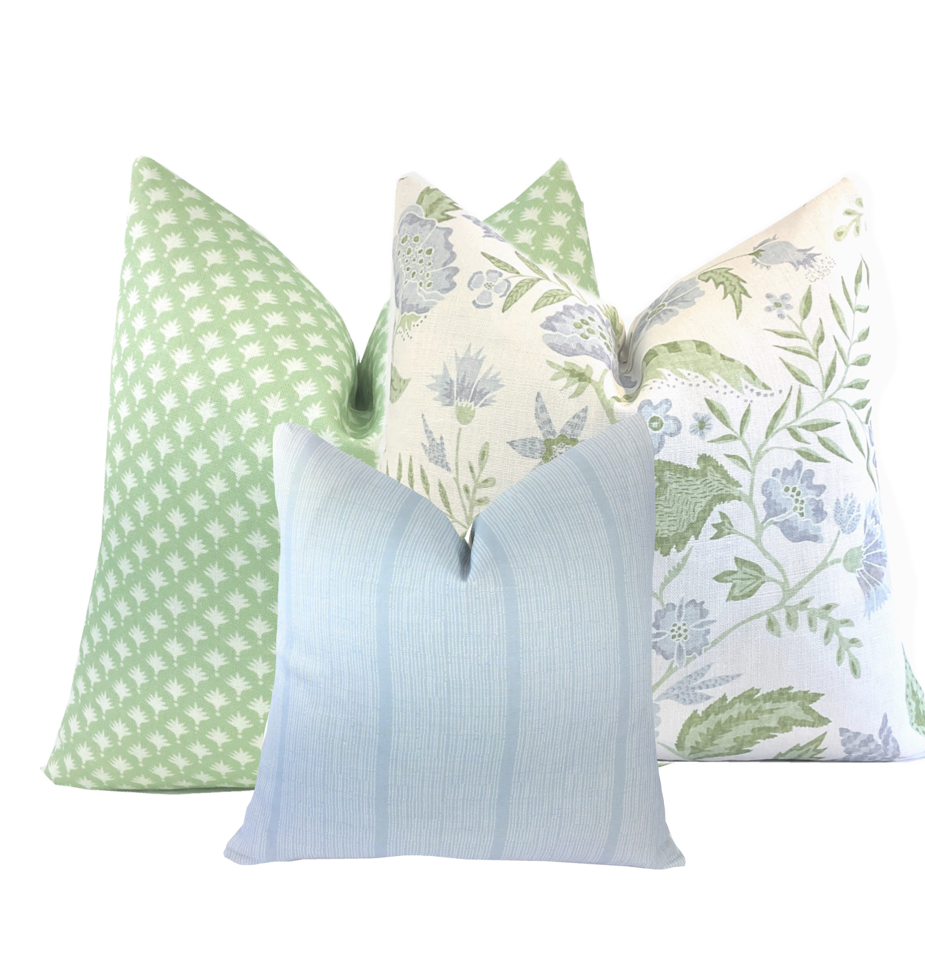 Green Pillow Combination Set, Beige Stripe Pillow, Block Print