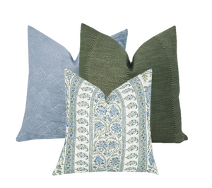 Indiennes Stripe Sea Pillow Cover | Lee Jofa | Blue and Green