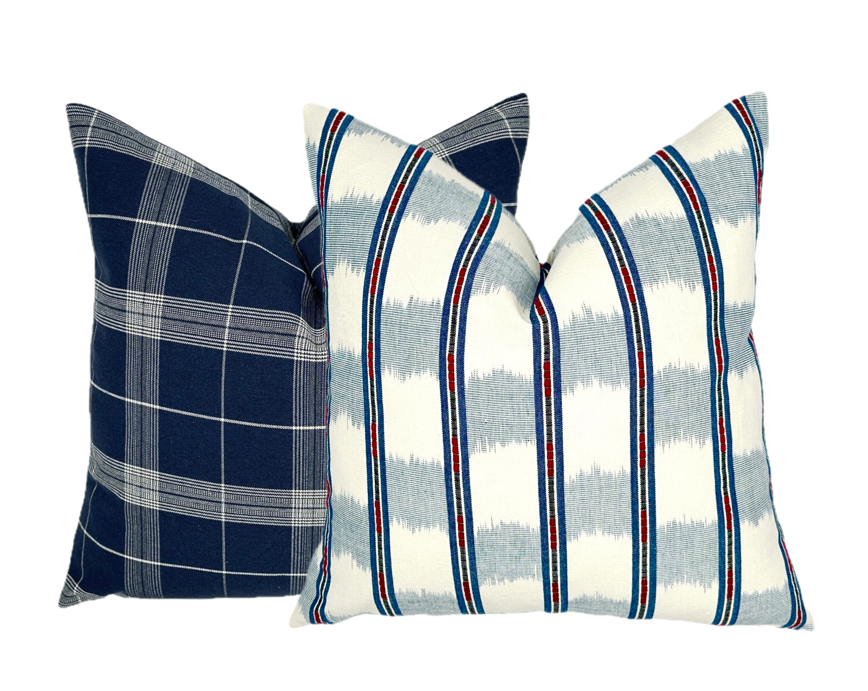 Schumacher Faye Ikat Chambray Pillow Cover | Red White Blue Stripe