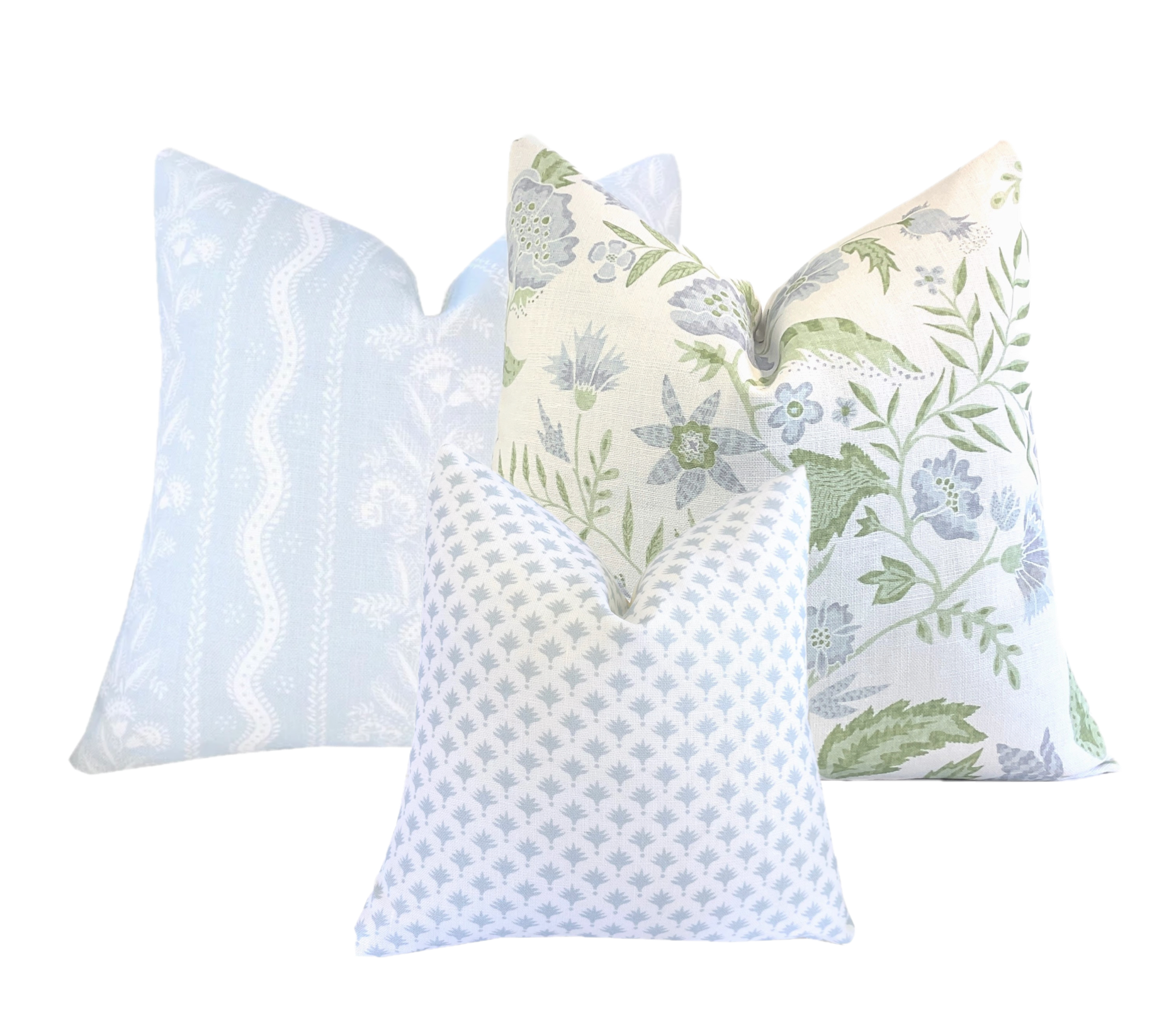 Flying Tack Collection #5 | Wendy Blue Stripe | Kathy Floral | Palms Blue | 3 Designer Pillow Covers | Pillow Combination