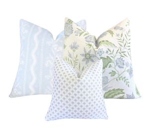 Flying Tack Collection #5 | Wendy Blue Stripe | Kathy Floral | Palms Blue | 3 Designer Pillow Covers | Pillow Combination