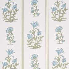 Schumacher Ellora Leaf Pillow Cover | Blue and Green Floral Stripe