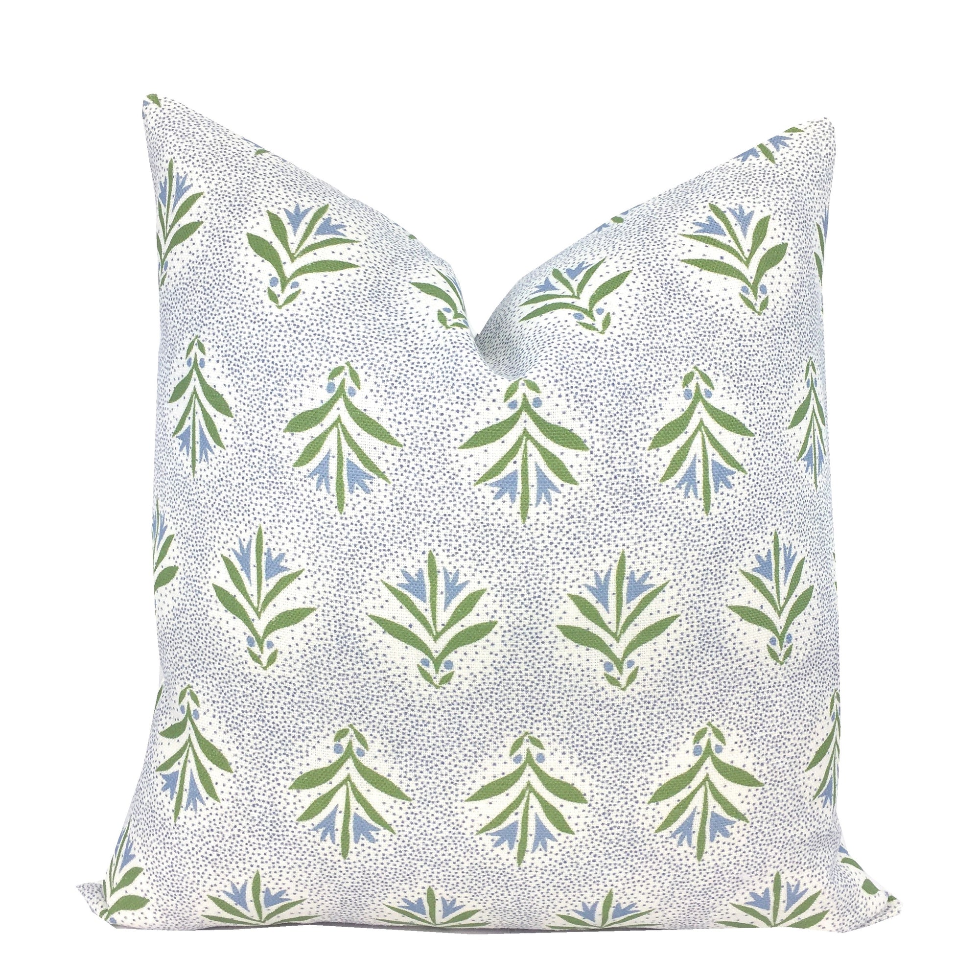 Catie Pillow Cover | Soft Sky Blue and Green on Ivory Belgian Linen