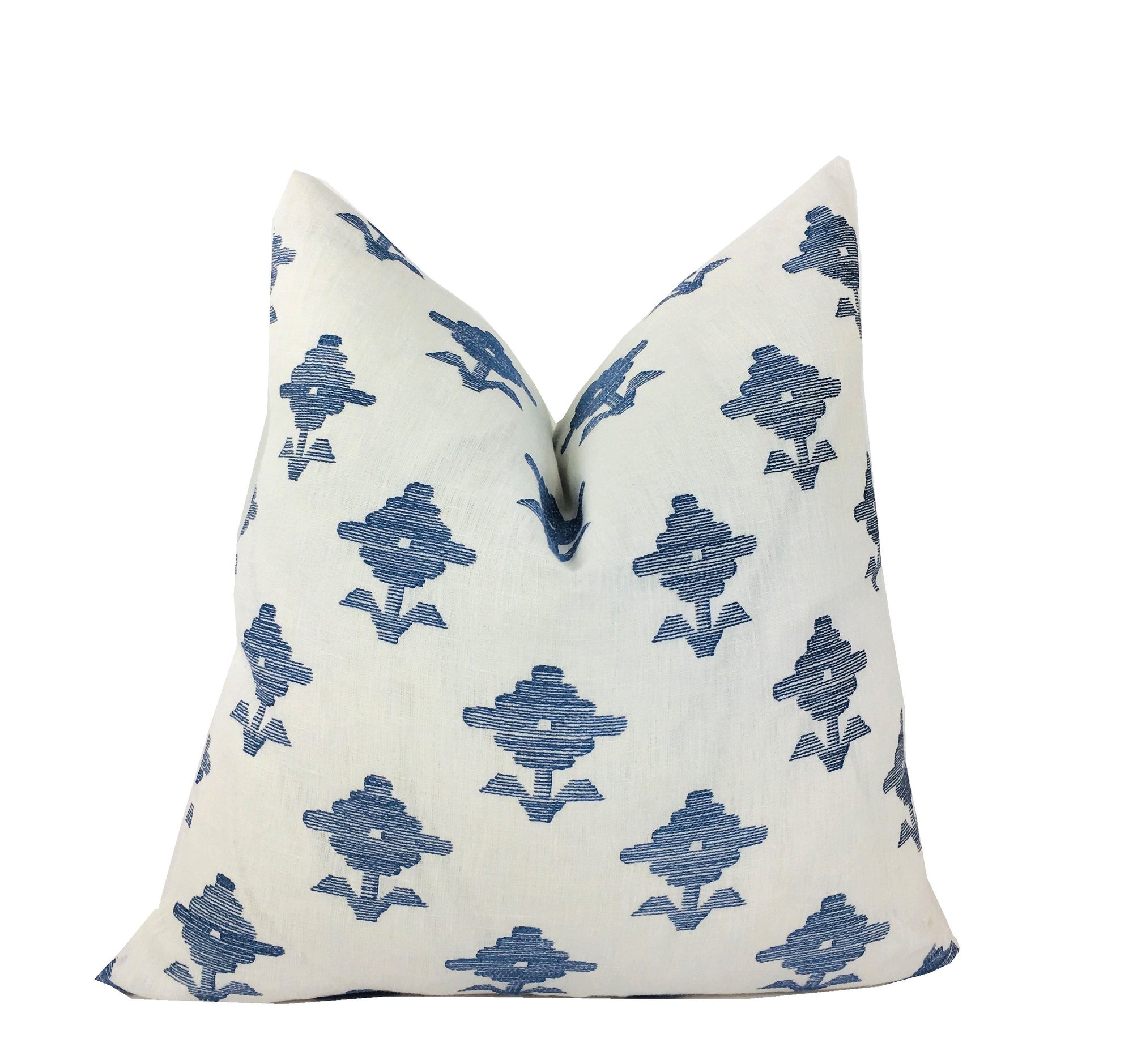 Blue Rubia Embroidery Pillow Cover | Schumacher | Blue Floral