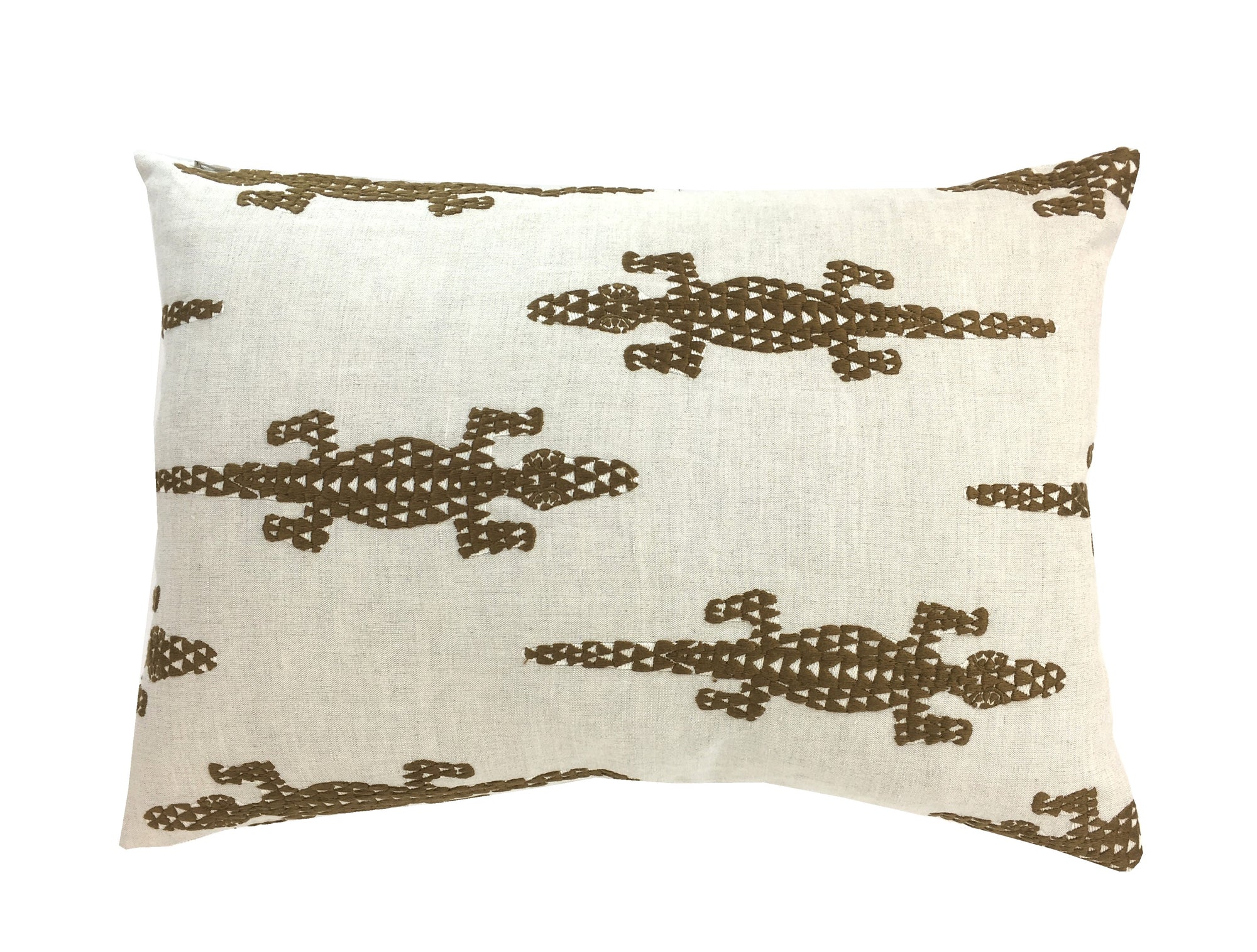 Baracoa Brown Embroidery Pillow Cover | Lumbar Sizes