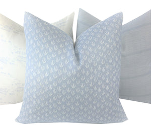 Haint Blue Pillow Cover | Ivory  pattern on Haint Blue Linen | Blue Neutral
