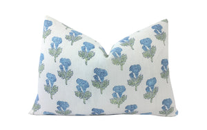 Samali Sky Blue and Green Floral Lumbar Pillow Cover | Multiple Lumbar Sizes