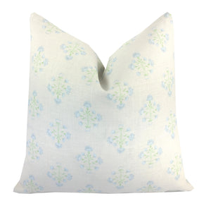 Amy Soft Blue and Green Linen Pillow Cover | Floral | Neutral