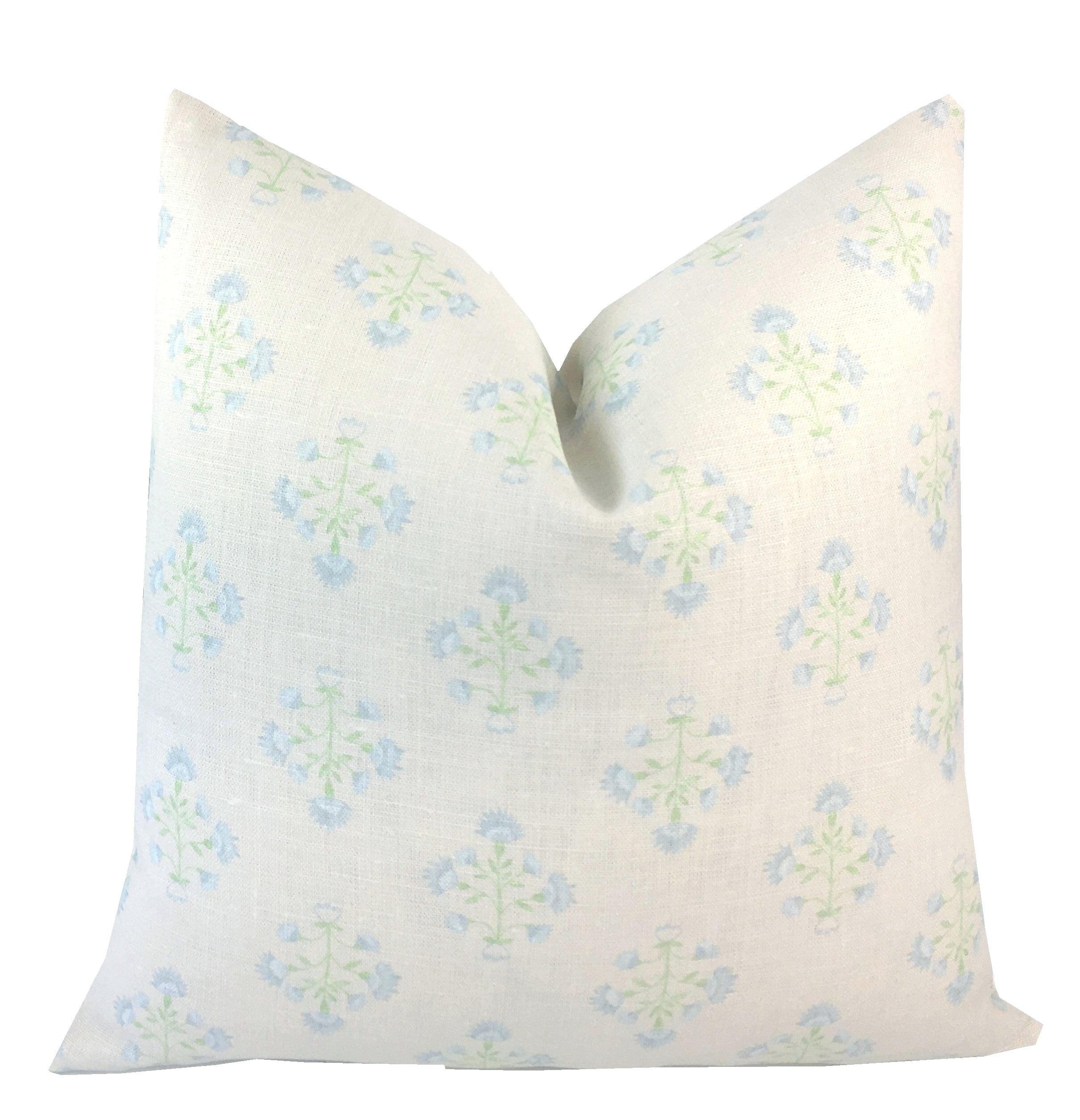 Amy Soft Blue and Green Linen Pillow Cover | Floral | Neutral