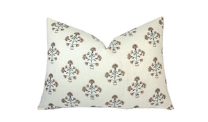Amy Brown and Indigo Blue Linen Pillow Cover | Floral