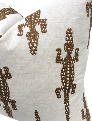 Baracoa Brown Embroidery Pillow Cover | Lumbar Sizes