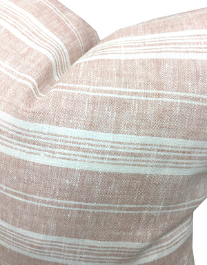 Rosy Pink Lumbar Pillow Cover | Lumbar sizes | Same Fabric Both Sides | Dusty Rose | Pink and White Stripe